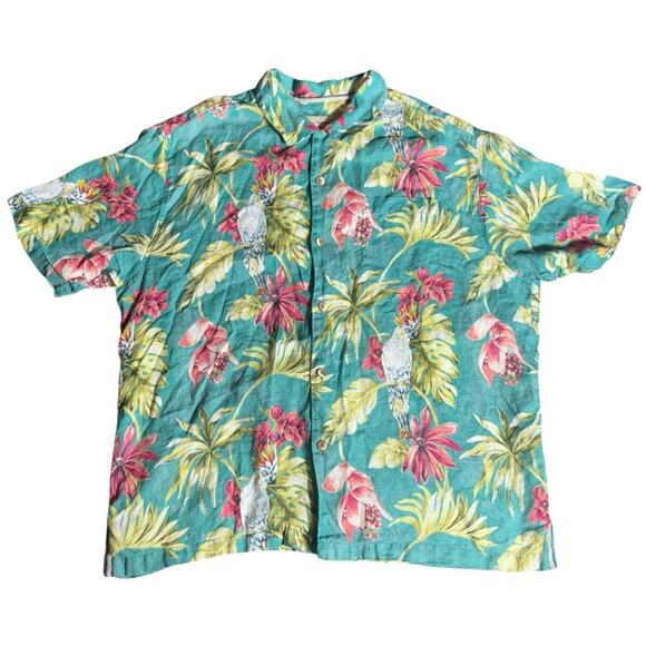 Tommy Bahama 100% Linen Hawaiian Button Down Shirt Size Extra Large - Picture 1 of 6
